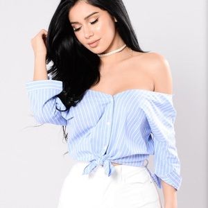 Striped off the shoulder top
